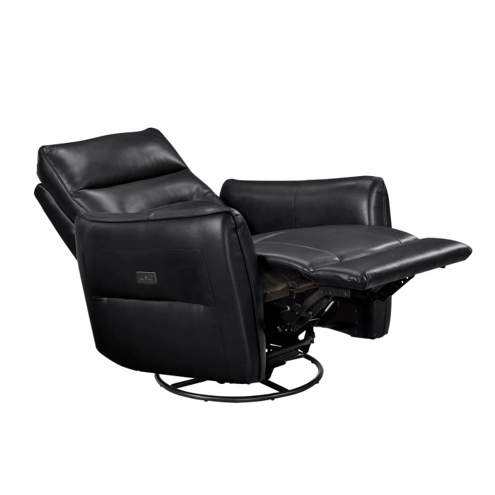 Thomas Black Leather Power Swivel Glider Reclining Chair