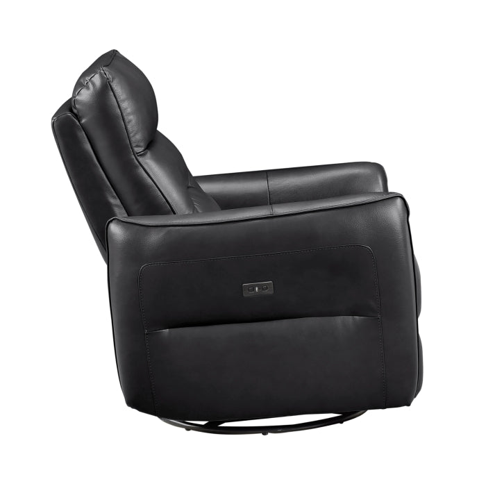 Thomas Black Leather Power Swivel Glider Reclining Chair