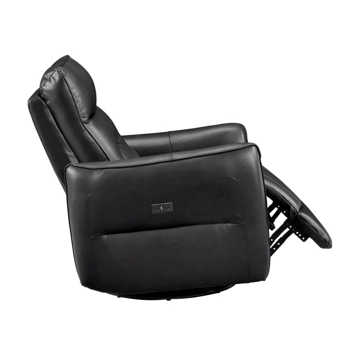 Thomas Black Leather Power Swivel Glider Reclining Chair