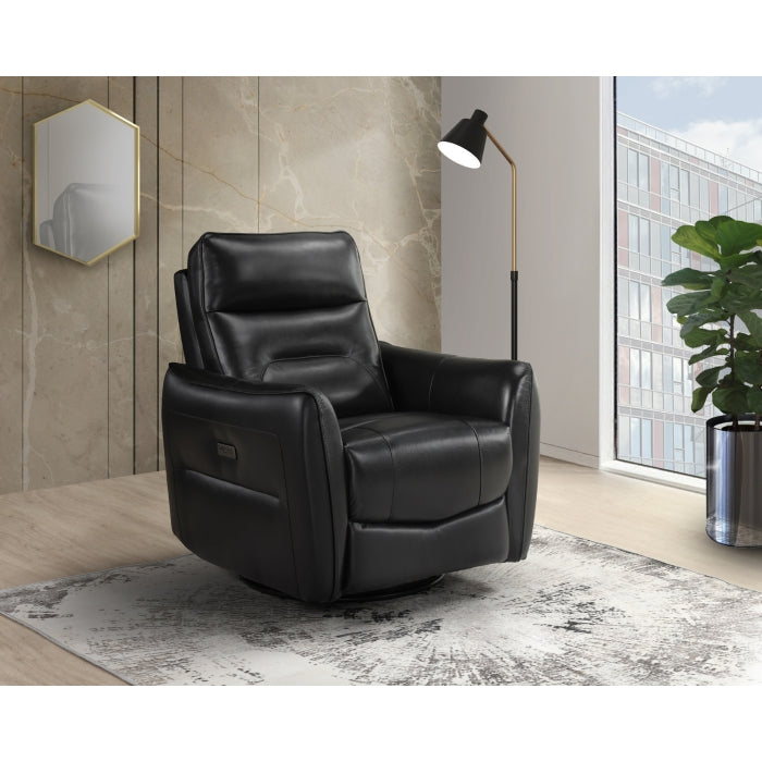 Thomas Black Leather Power Swivel Glider Reclining Chair