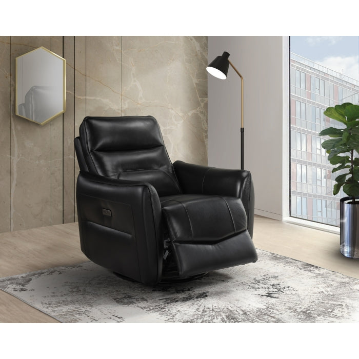 Thomas Black Leather Power Swivel Glider Reclining Chair