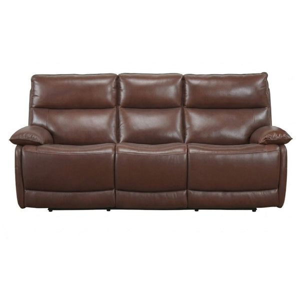 Brown Morocco Leather Reclining Sofa Set by MAZ featuring plush cushions and a modern design for comfortable living spaces.