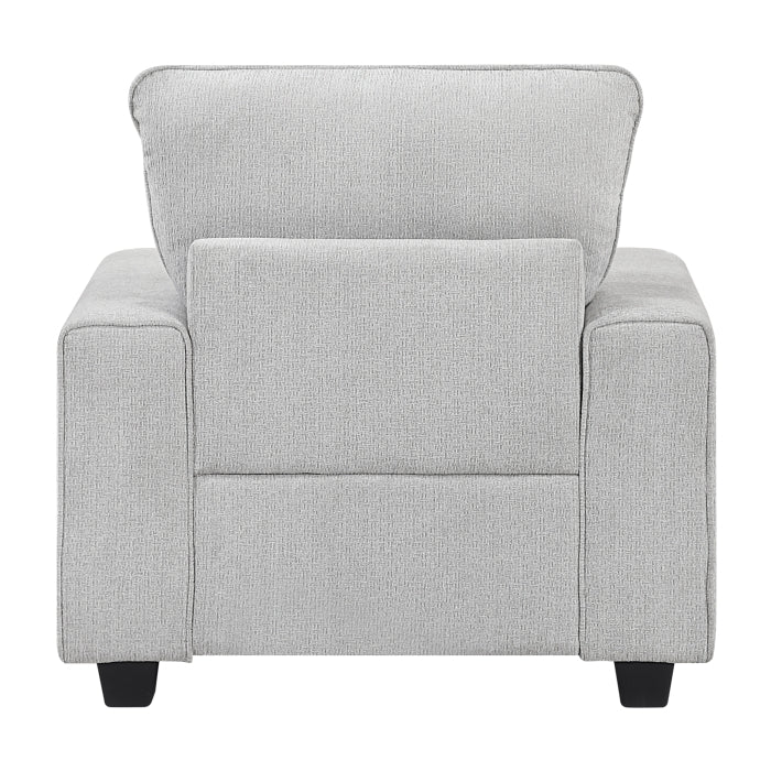 MAZ Sarah Accent Chair with plush upholstery and wooden legs, shown from the back, stylish addition to living room decor