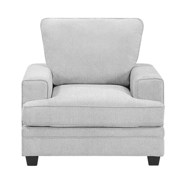 MAZ Sarah accent chair with beige fabric and wooden legs, front view showcasing modern design and comfortable seating.