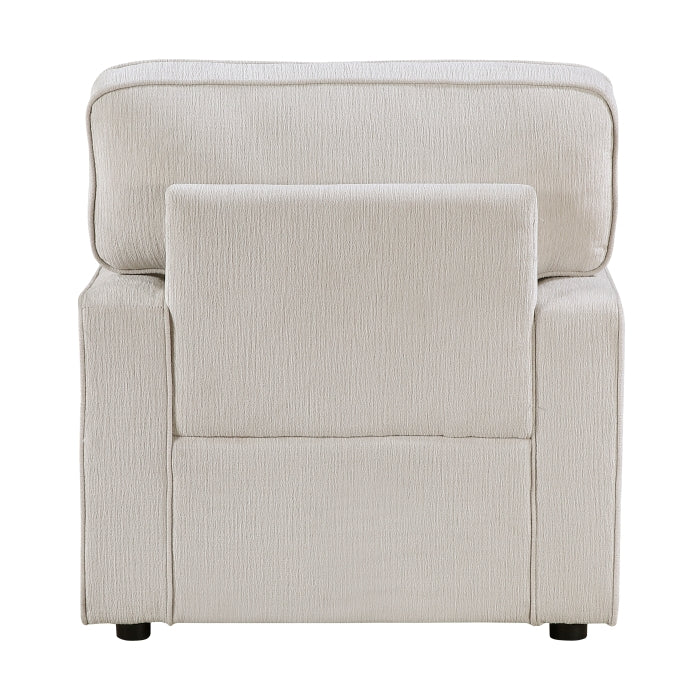 Cream MAZ Frances Collection accent chair with a curved back and wooden legs, seen from the back against a white background.