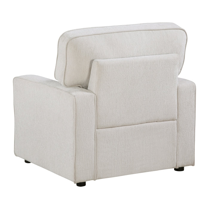 Cream MAZ Frances Collection accent chair with wooden legs, shown from the back with a modern, stylish design.