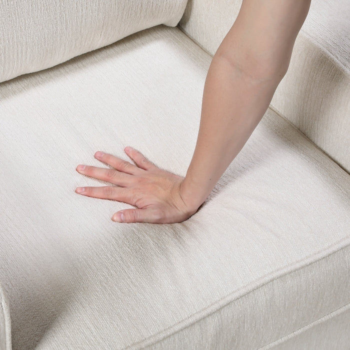 Cream-colored MAZ Frances Collection 3-seat sofa with detailed fabric texture, designed for comfortable living spaces.