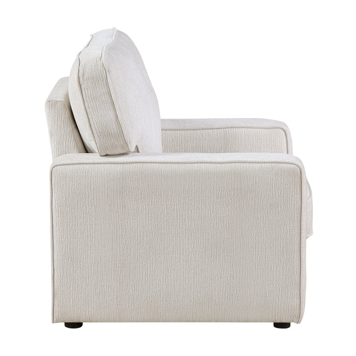 Cream Frances Collection accent chair by MAZ, shown from side angle with plush upholstery and modern design.