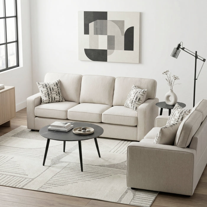 Cream-colored MAZ Frances Collection 3-seat sofa with plush cushions and modern design, perfect for living room comfort.
