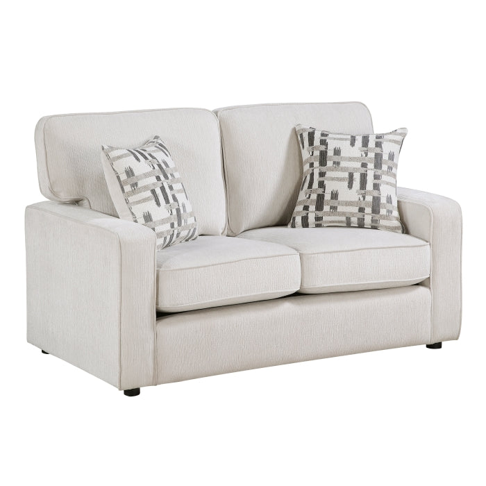 Cream MAZ Frances Collection loveseat with plush fabric, shown from a side angle on a neutral background.