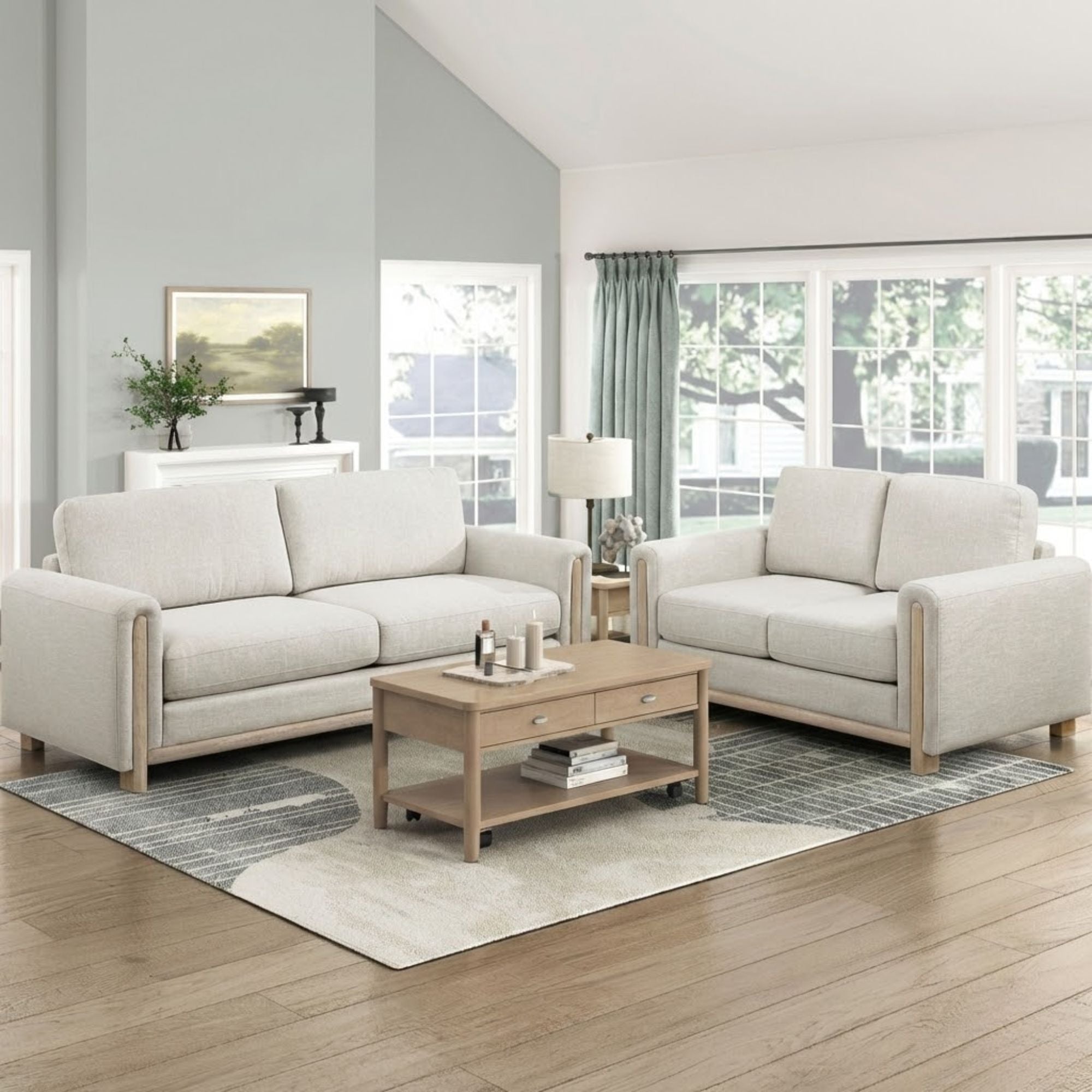 BEIGE MAZ Echo Collection sofa set featuring plush cushions and modern design, perfect for stylish living room decor.