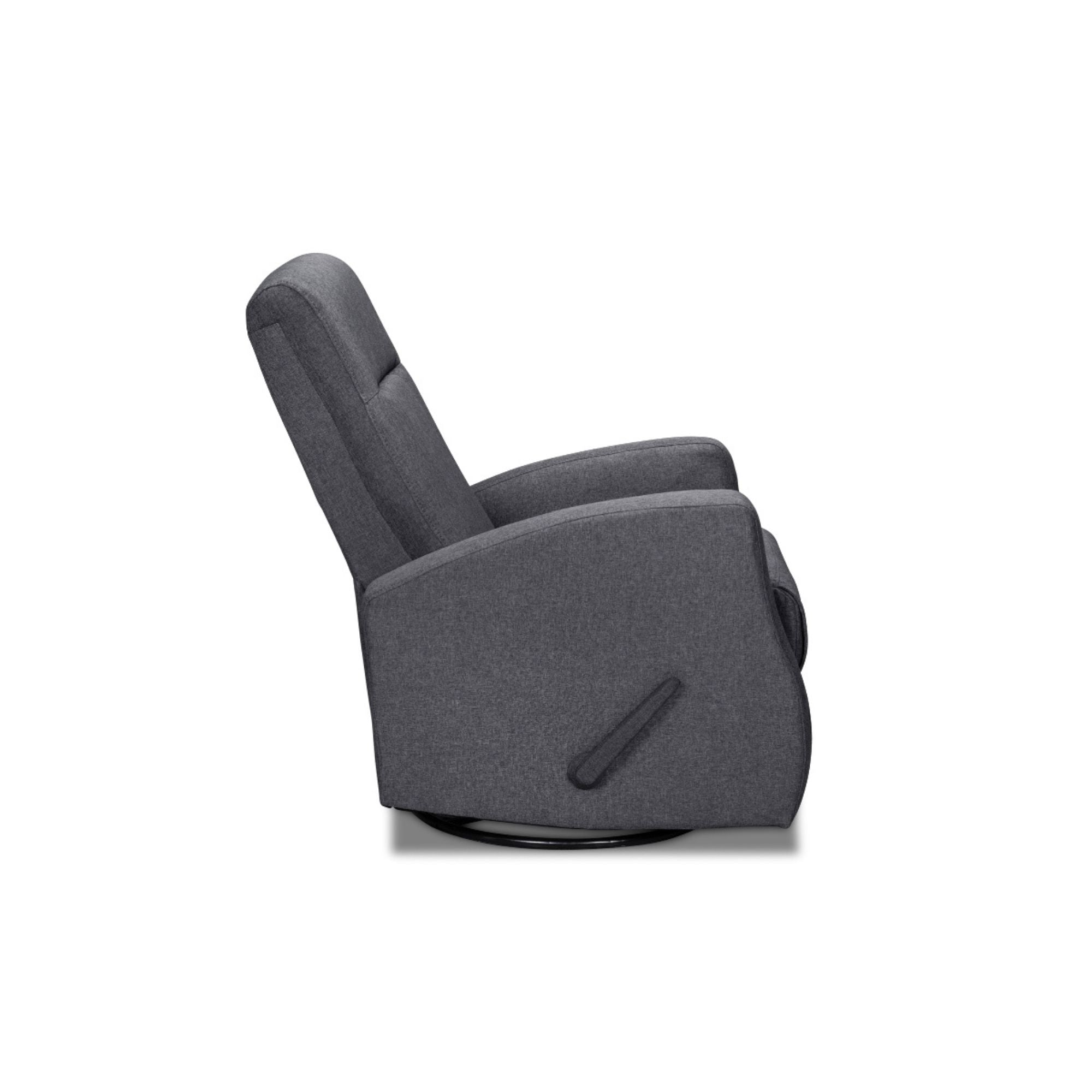 Gray Gage Swivel Glider Recliner from MAZ Recliner Chairs collection, featuring plush upholstery and smooth swivel and glider functions.