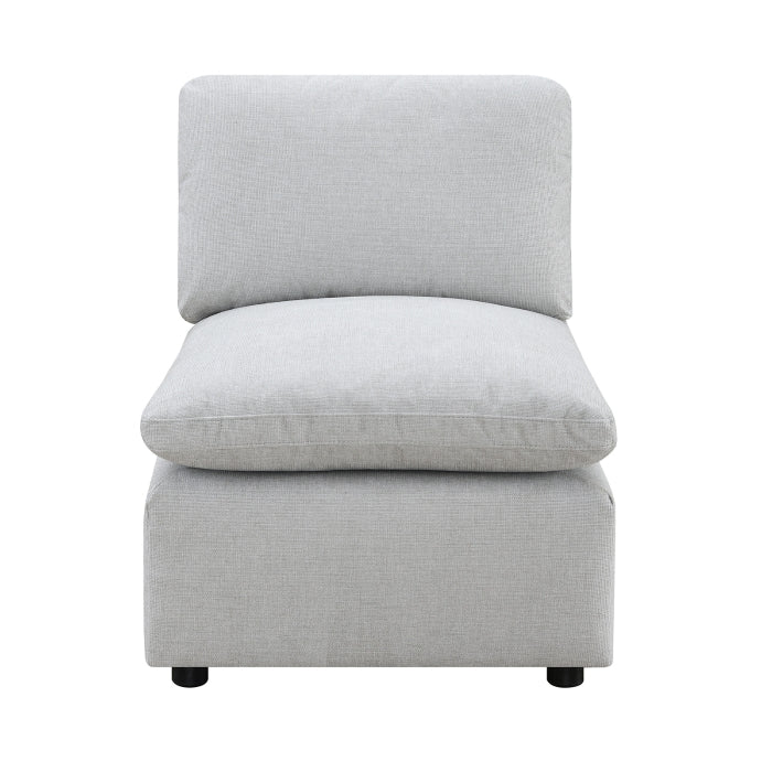 Light grey MAZ Pippa Collection 6-piece modular sectional sofa with armless chair, front view, no background.