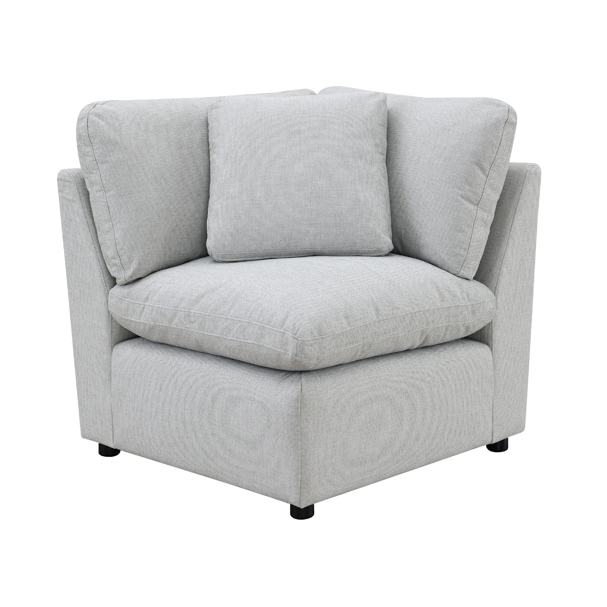 MAZ Pippa Collection 6-piece light grey modular sectional sofa with corner seat and pillow, shown from the front.