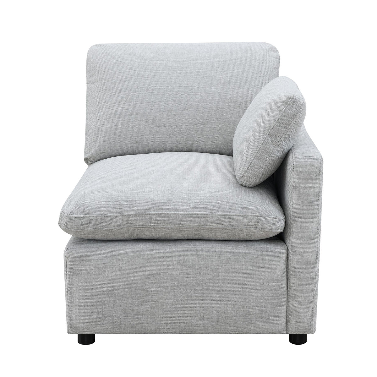 MAZ Pippa Collection 6-piece light grey modular sectional sofa with a right-side chair and pillow, front view.