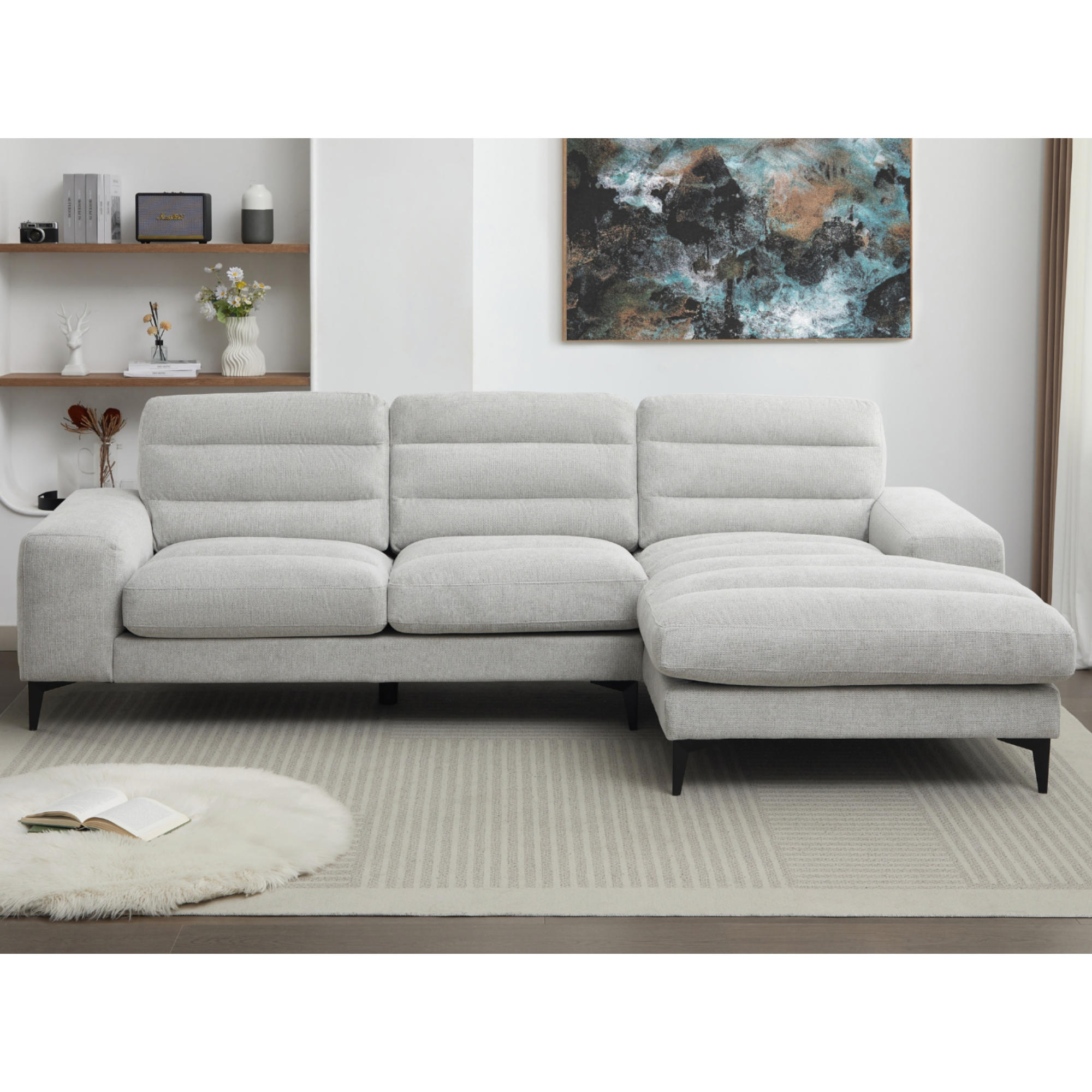 Gray MAZ Suki Collection 2-piece sectional sofa with plush cushions and modern design, perfect for contemporary living rooms.