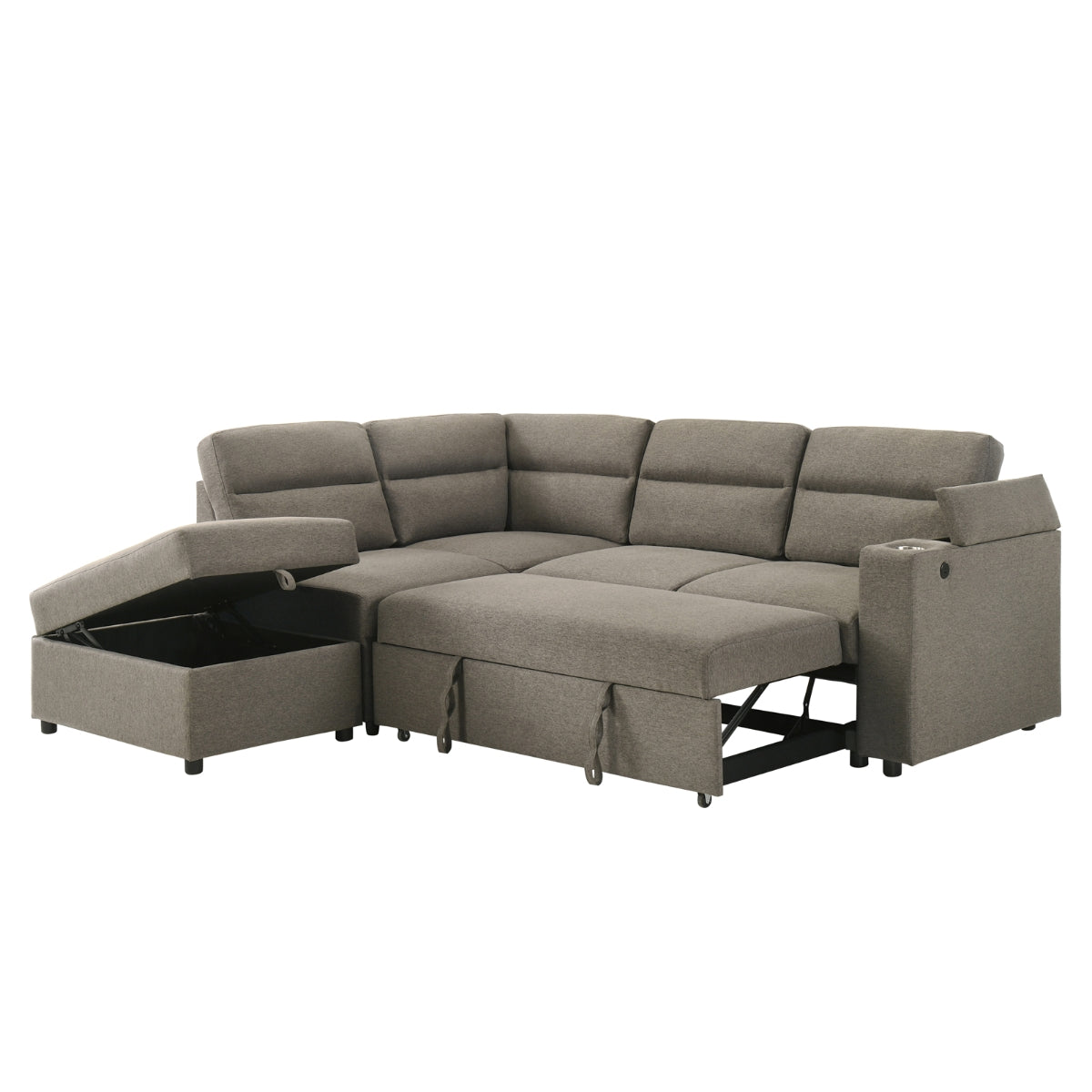 Marasi 3-piece MAZ sectional sleeper with storage ottoman, featuring a chaise and armrest, shown from an angled view.