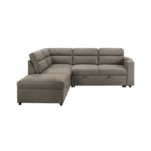 MAZ Marasi 3-piece sectional sleeper with storage ottoman, featuring a comfortable sleeper sofa and stylish storage arm and chaise.