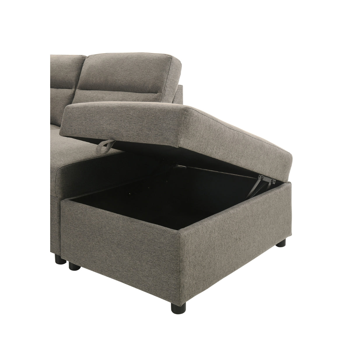 MAZ Marasi 3-piece sleeper sectional with storage ottoman, featuring chaise and arm storage, in a cozy living room setting.
