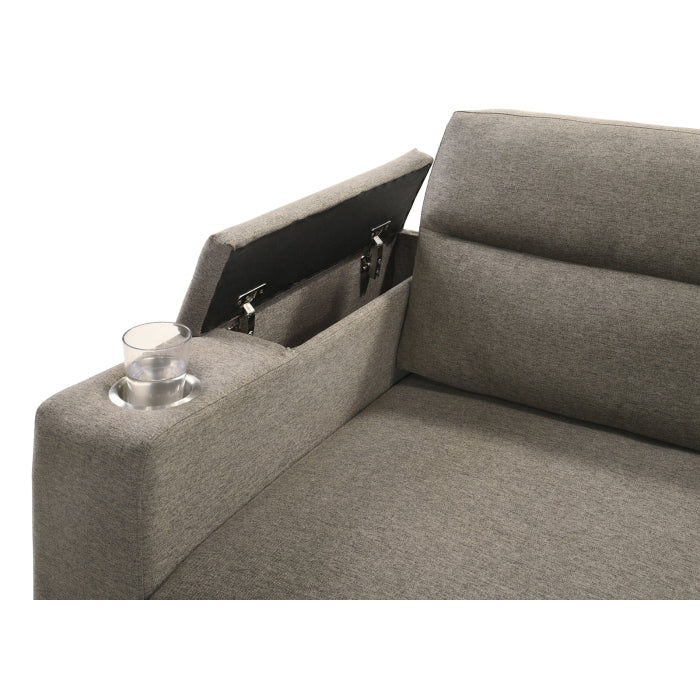 Maz Marasi 3-piece sleeper sectional with storage ottoman, featuring chaise and arm storage, in a cozy living room setting.