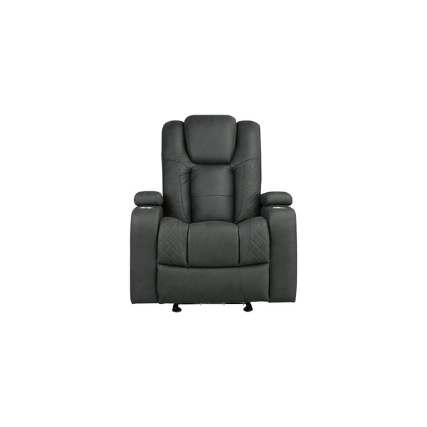 MAZ Tabor II Collection charcoal power glider recliner chair, front view with closed recline and no background.