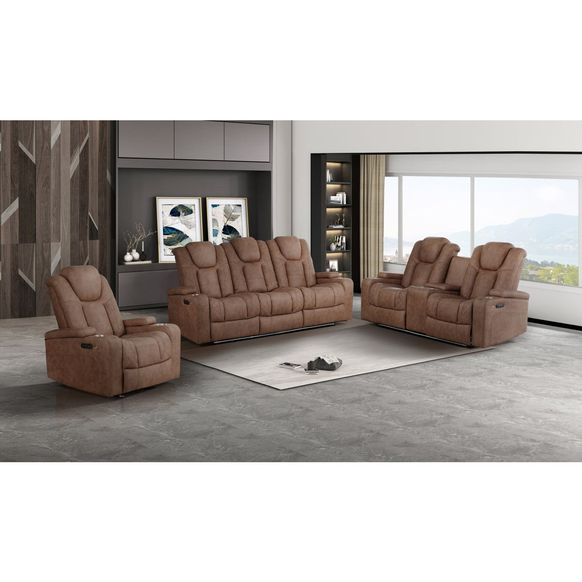 Tabor II Collection Power Reclining Loveseat in Light Brown | CastleUp Experience Centre Online Furniture