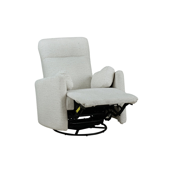 MAZ Dancy swivel glider recliner in beige, open angle showing plush cushioned seat and backrest, with a swivel base.