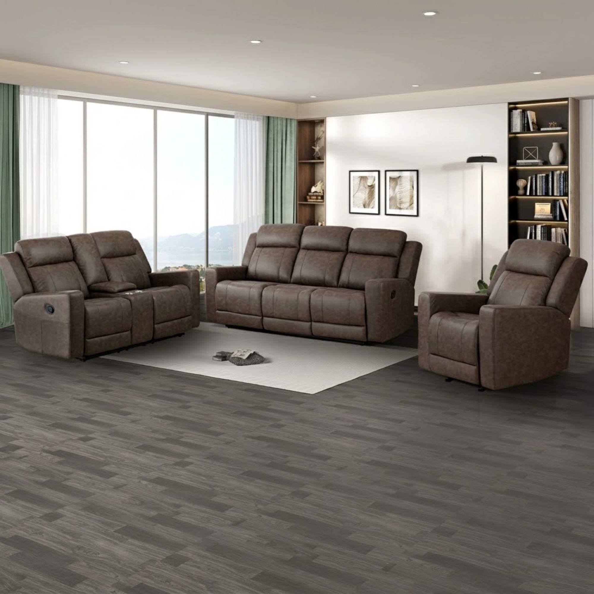 Brown MAZ Genji reclining sofa set with plush cushions and a modern design, perfect for relaxing living room seating.