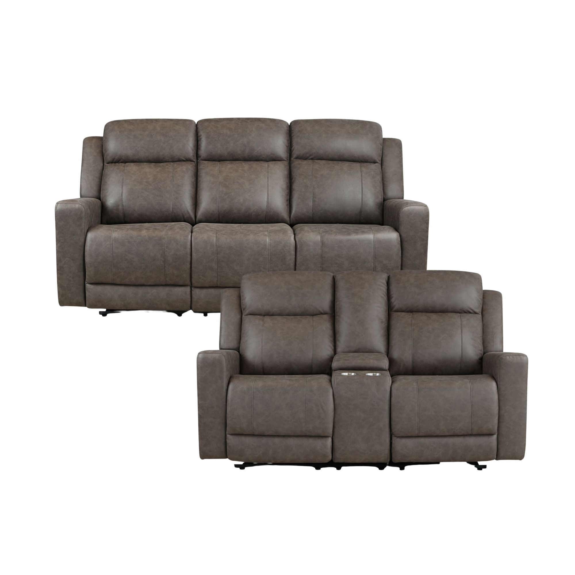 Brown MAZ Genji Reclining Sofa Set with plush cushions and wide armrests, perfect for comfortable living room seating.