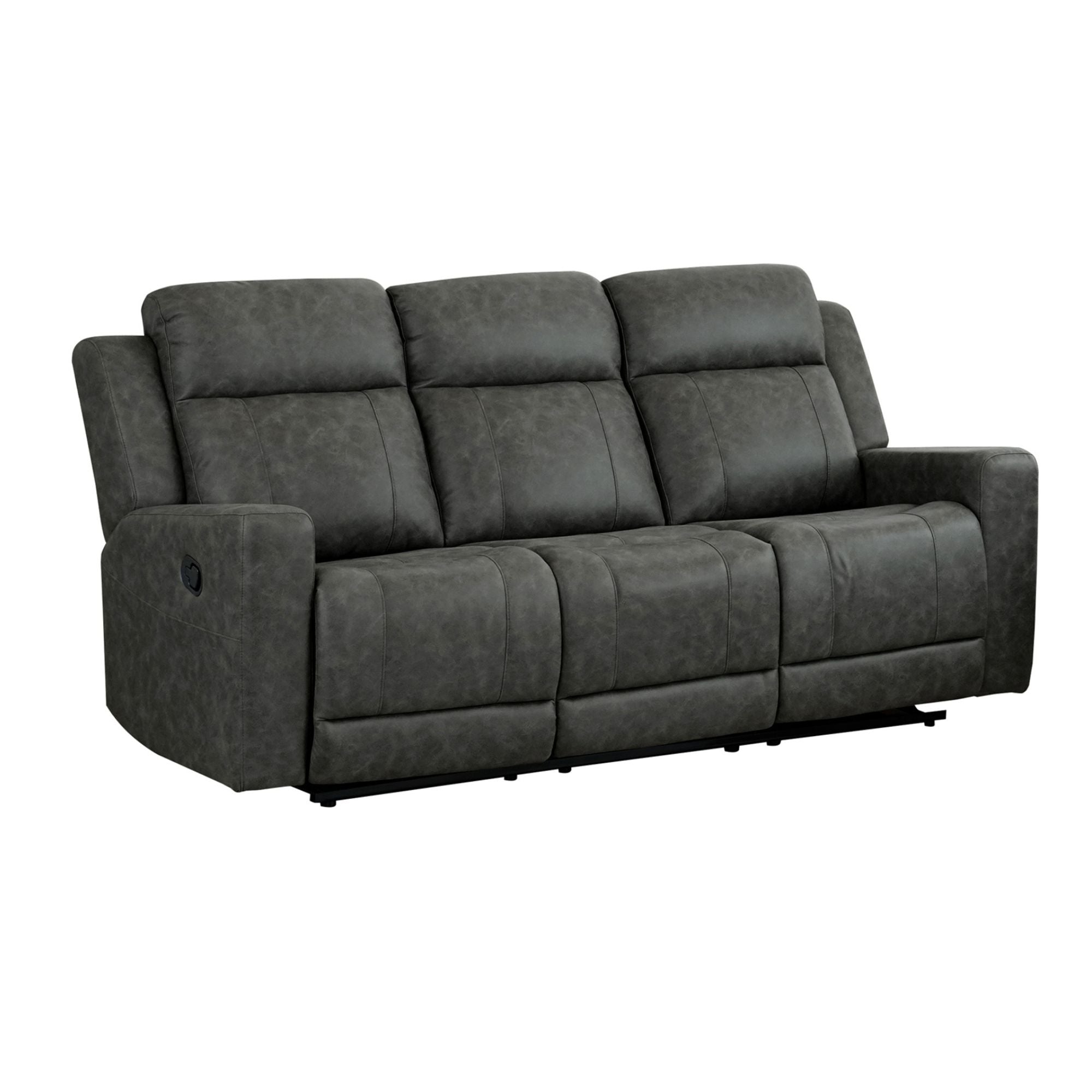 Charcoal Genji Reclining Sofa Set by MAZ showing plush cushions and reclining features in a modern living room setting.