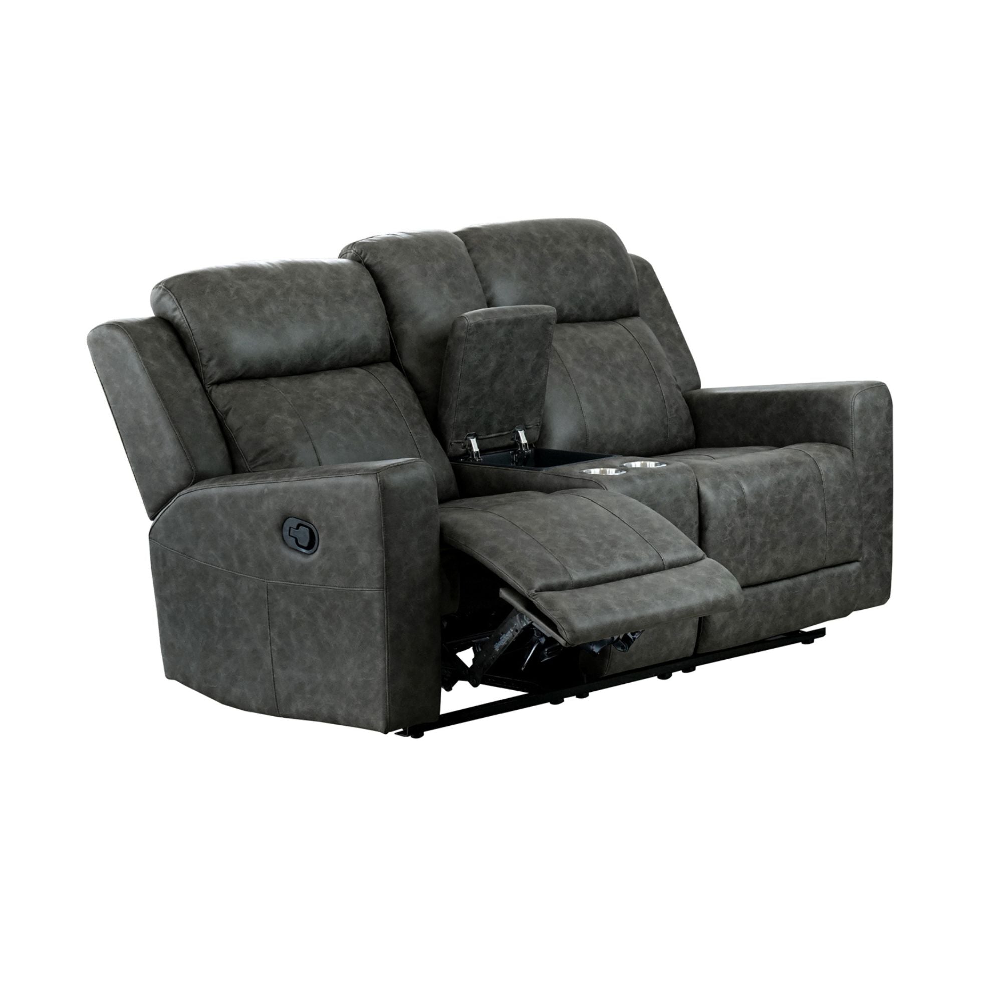 Charcoal Genji reclining sofa set by MAZ featuring plush cushions and modern design, perfect for comfortable living room seating.