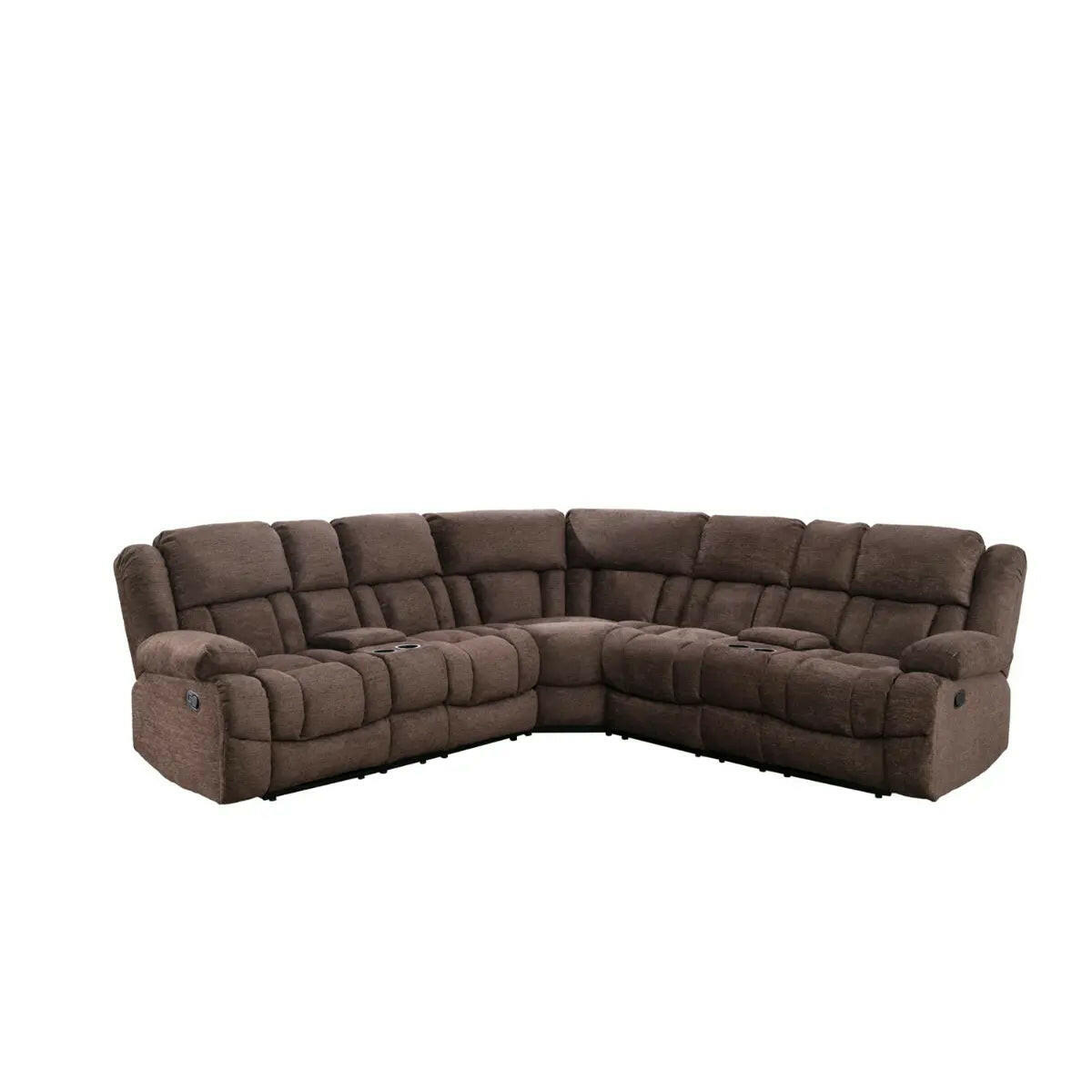 MAZ Presley 3-piece power recliner sectional with plush fabric upholstery and modern design, featuring multiple reclining seats.