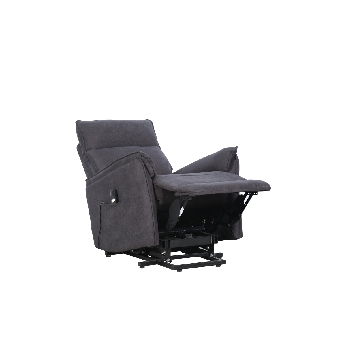Grey CastleUp Daira Medical Lift Chair fully reclined, showcasing plush upholstery and ergonomic design for comfort and support.