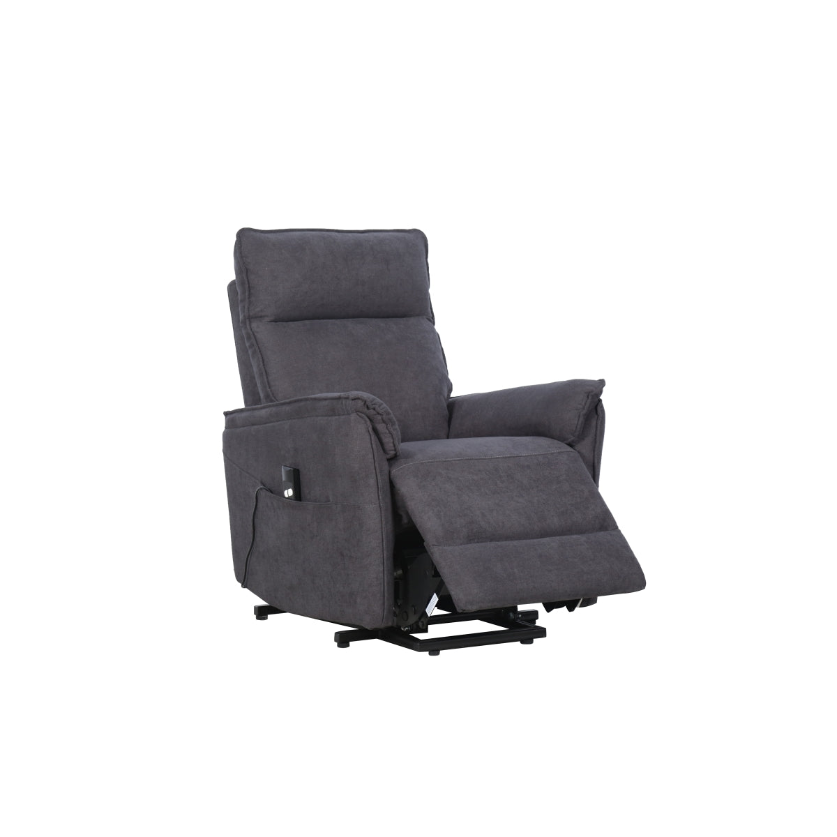 Grey CastleUp Daira Medical Lift Chair shown from an angle with the seat in an open position, designed for comfort and support.