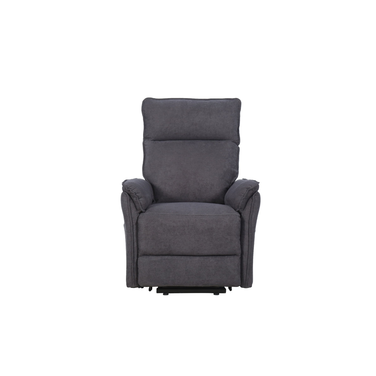 Grey CastleUp Experience Centre Daira Medical Lift Chair with padded armrests and footrest, viewed from the front.