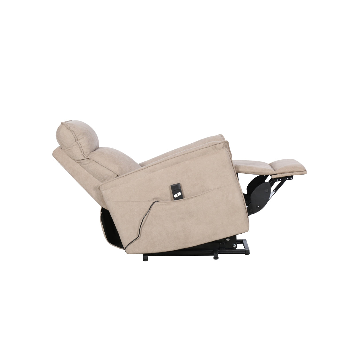 CastleUp Light Brown Medical Lift Chair shown in fully reclined position, featuring a comfortable padded seat and armrests.