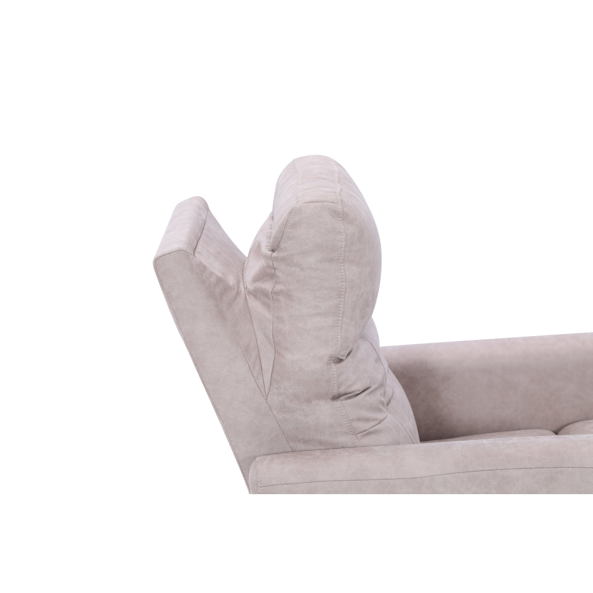 A beige CastleUp Aisha Medical Lift Chair with a power lift and headrest, shown from a side angle with detailed headrest view