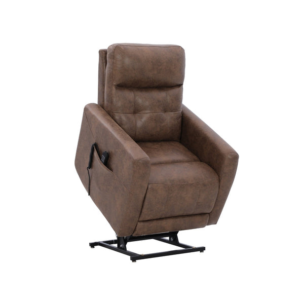 CastleUp Aisha Medical Lift Chair in brown with power lift and headrest, shown fully lifted without background.