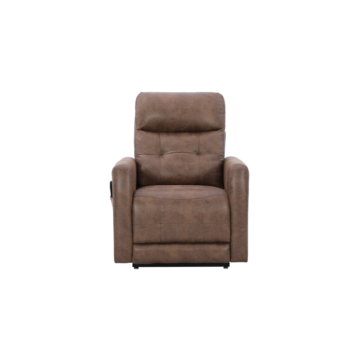 CastleUp brown medical lift chair with power lift and headrest, shown from the front with the seat closed and no background.