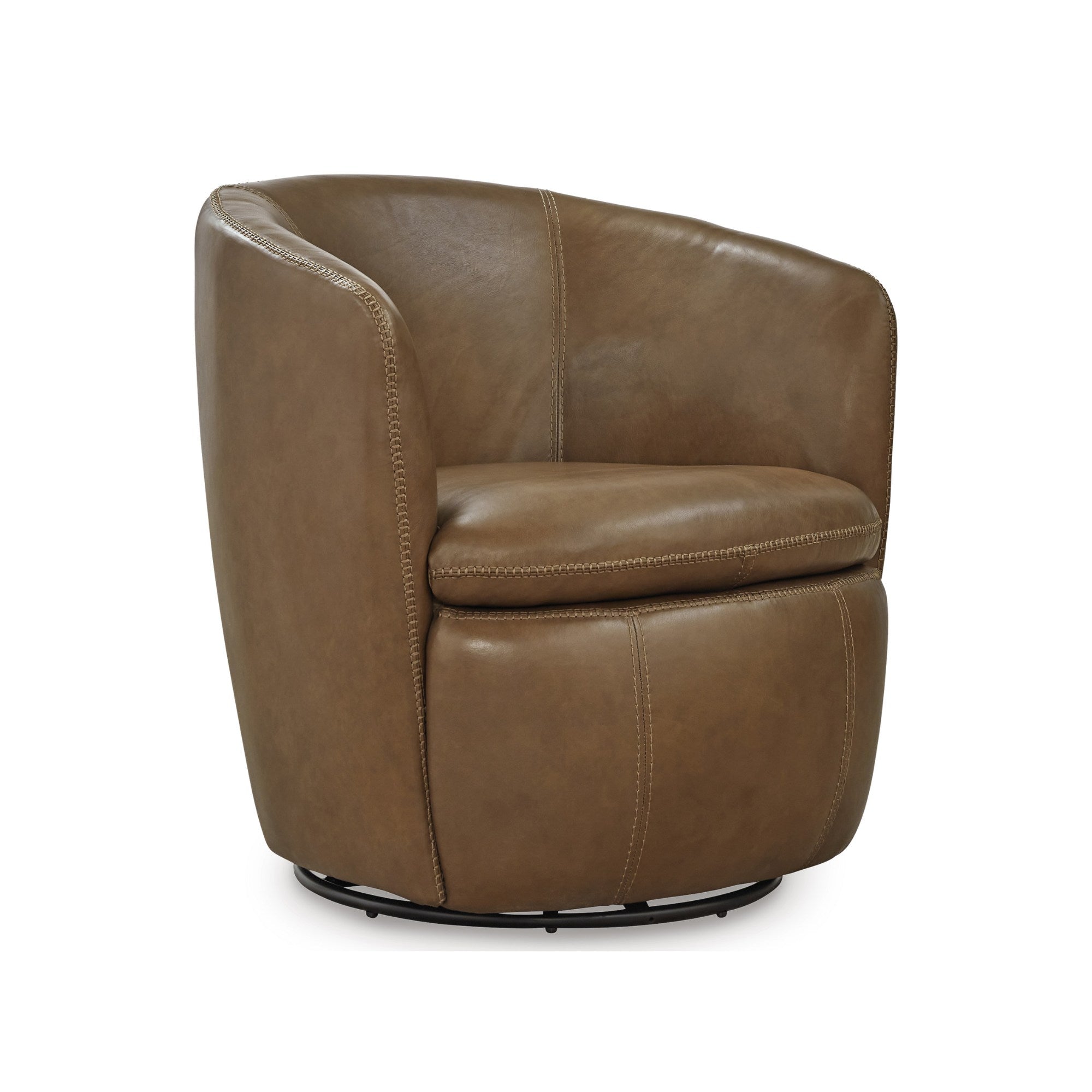 Kierreys Leather Swivel Accent Chair Caramel