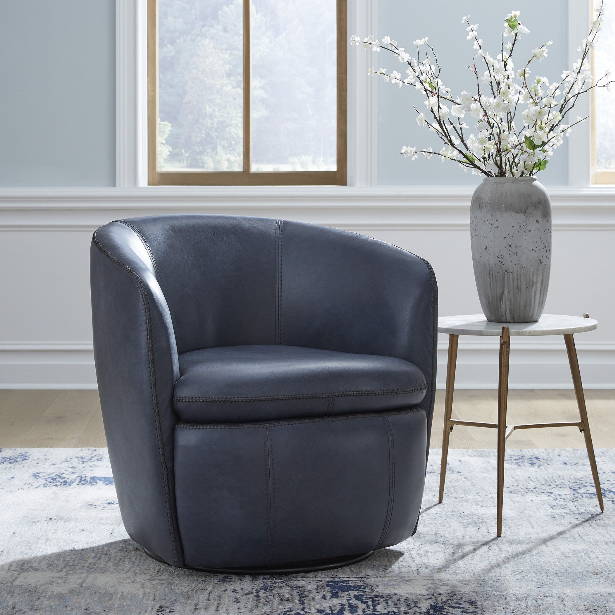 Kierreys Leather Swivel Accent Chair Ocean
