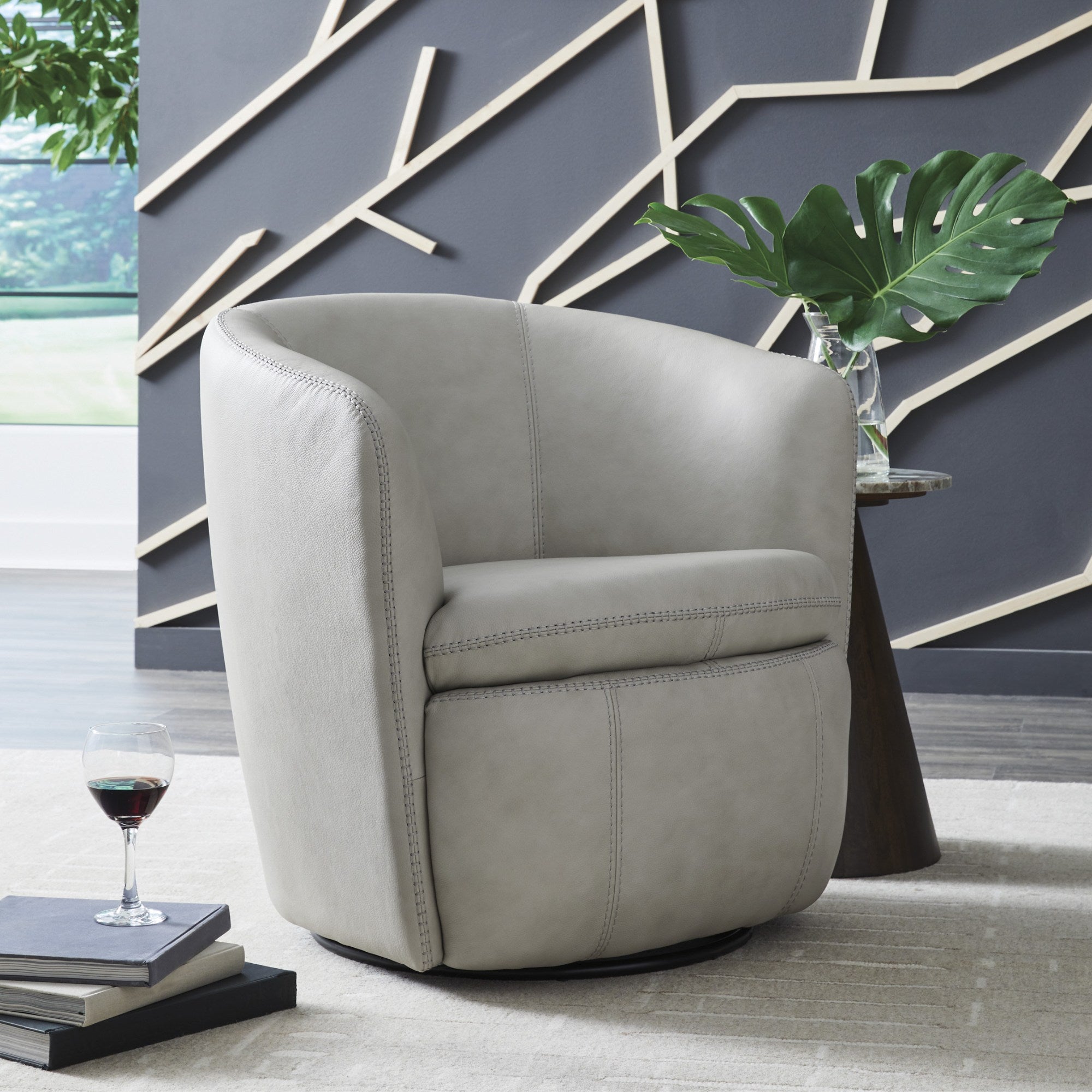 Kierreys Leather Swivel Accent Chair Beige