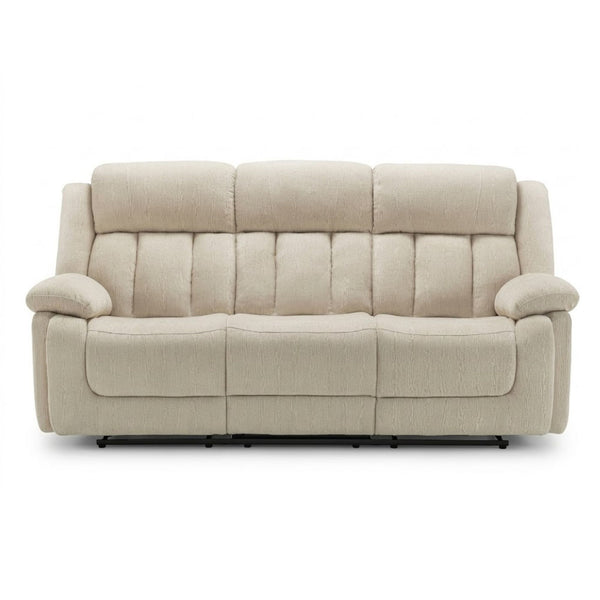 Beige Monarch Specialties Royale Comfort Power Recliner Sofa with USB port, showing plush cushions and modern design.