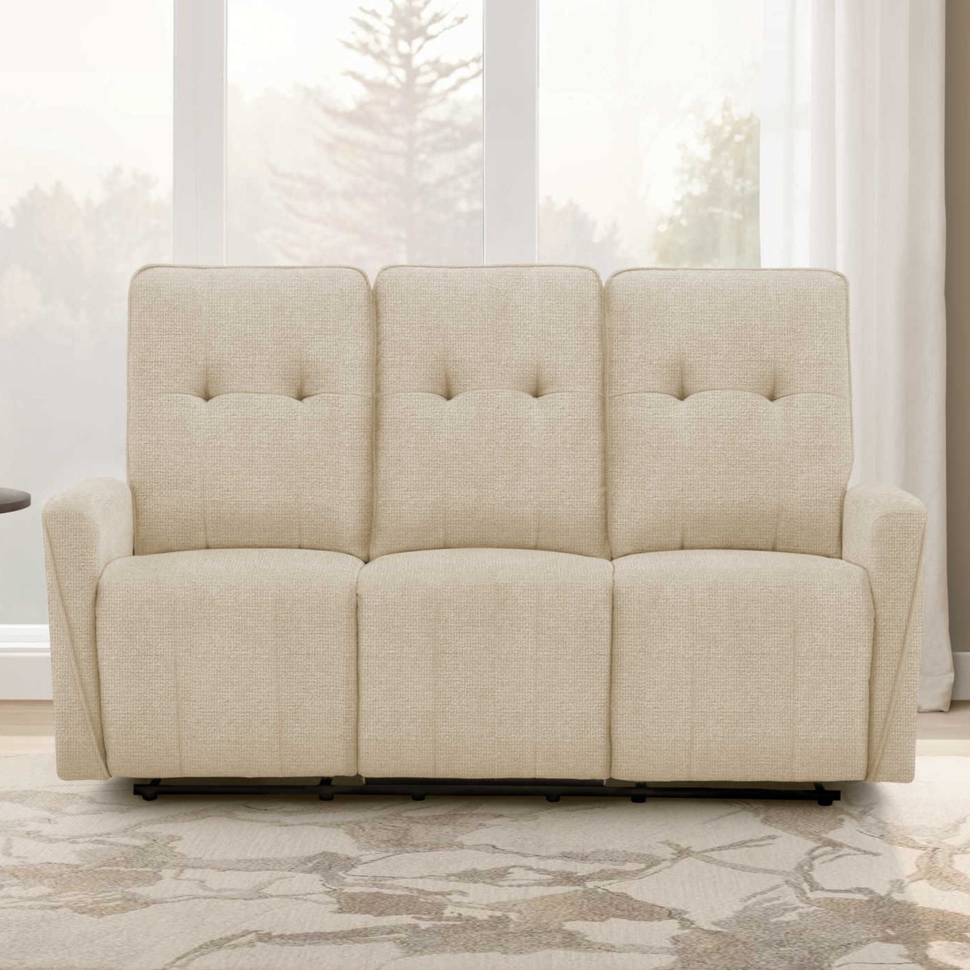 Beige Vanta Power Reclining Sofa with USB port by Monarch Specialties, showing plush cushions and reclining seats.