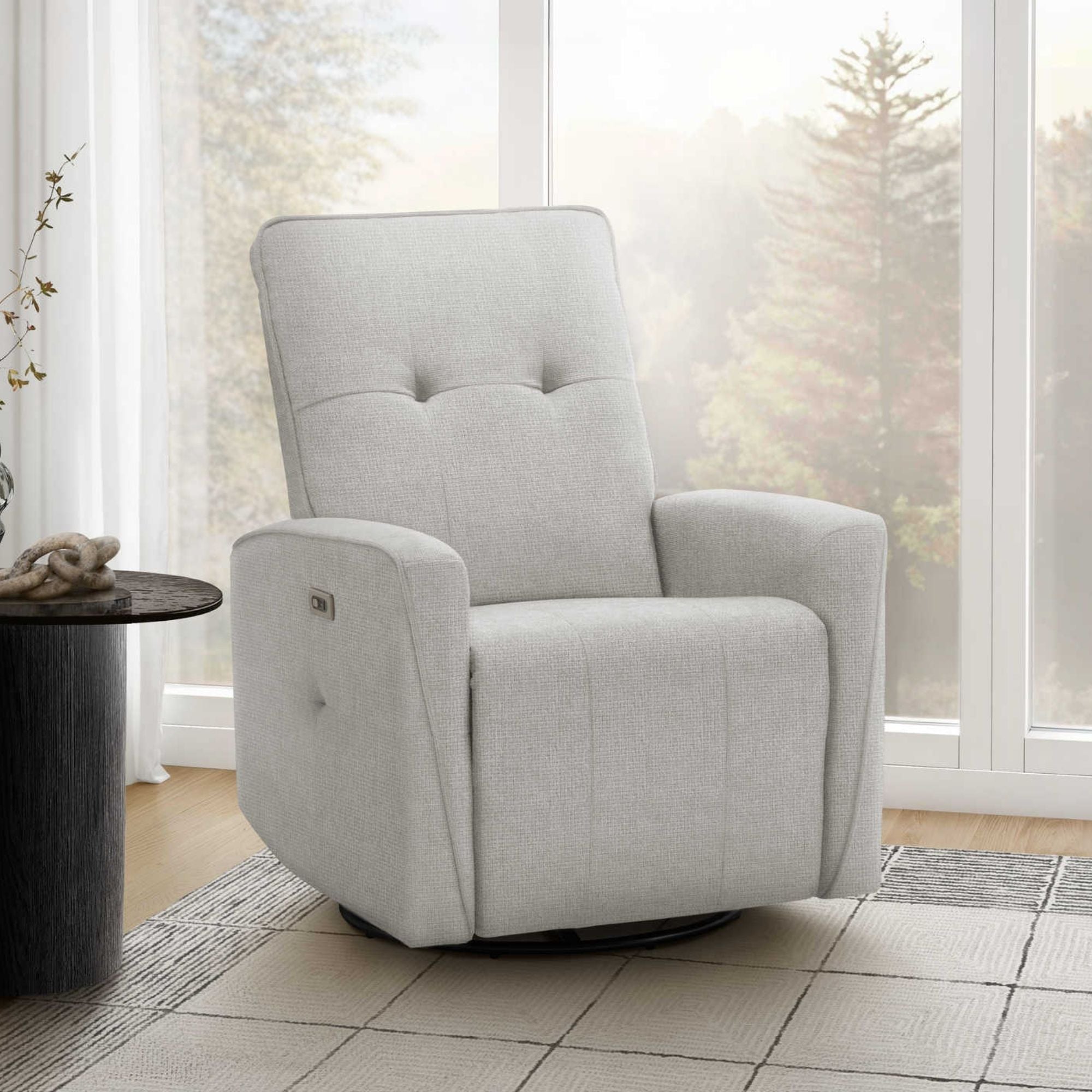 Grey Vanta Power Reclining Chair by Monarch Specialties with USB port, shown in a modern living room setting.
