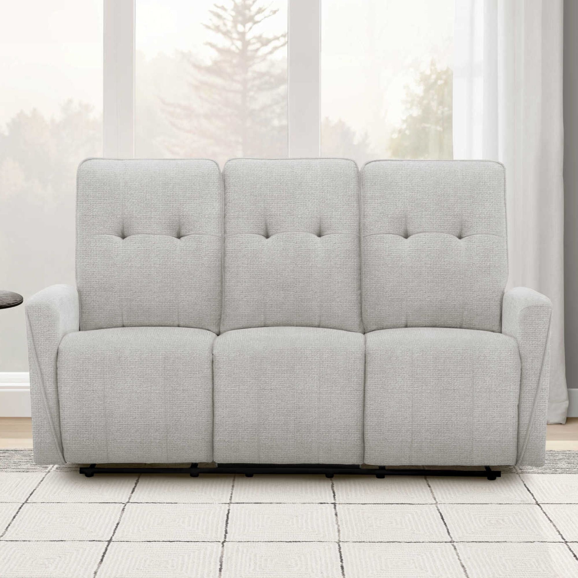 Grey Vanta Power Reclining Sofa by Monarch Specialties with USB charging port, showcasing plush fabric and reclining features.