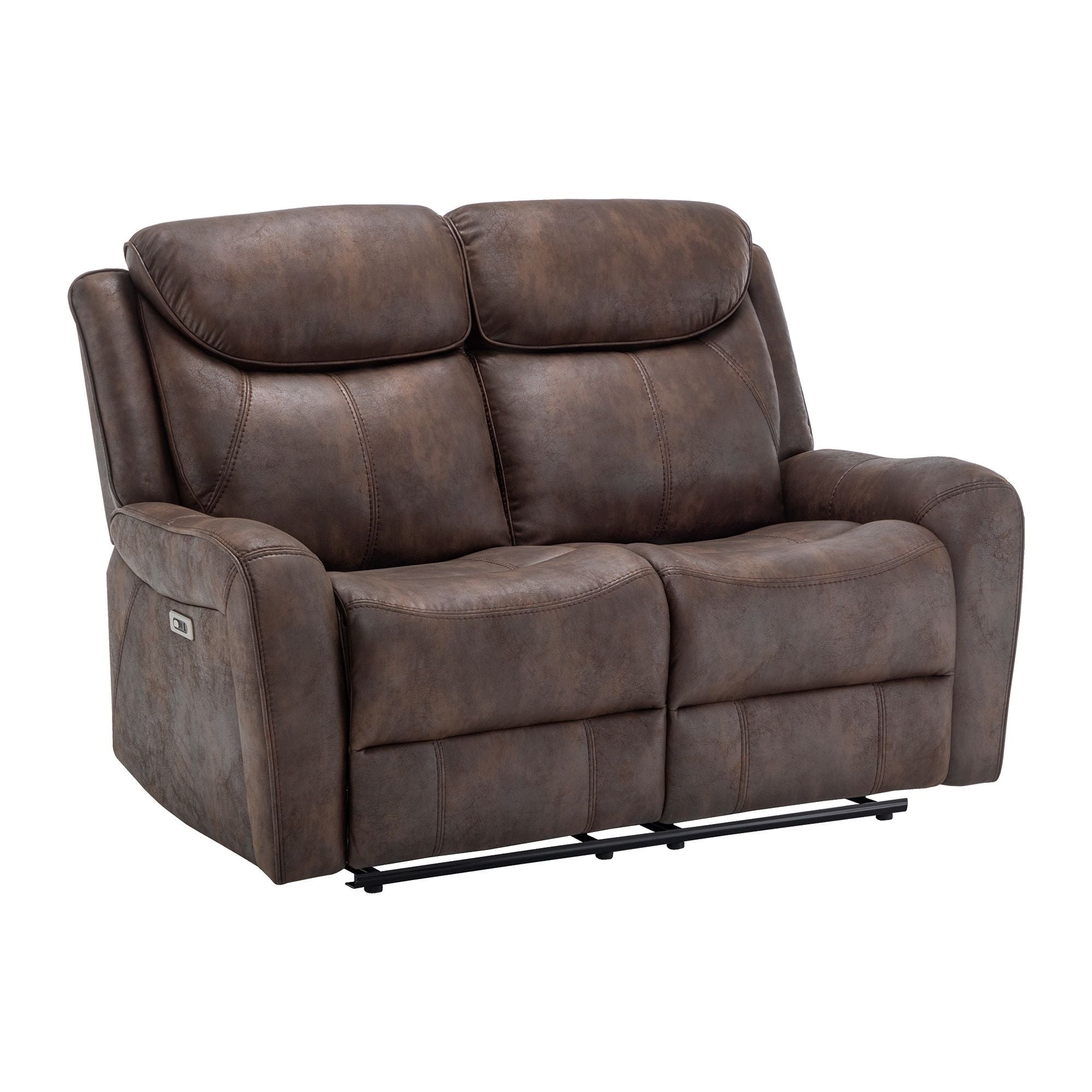 Brown Briarwood power reclining loveseat with USB port and plush cushions by Monarch Specialties, featuring a comfortable, modern design.