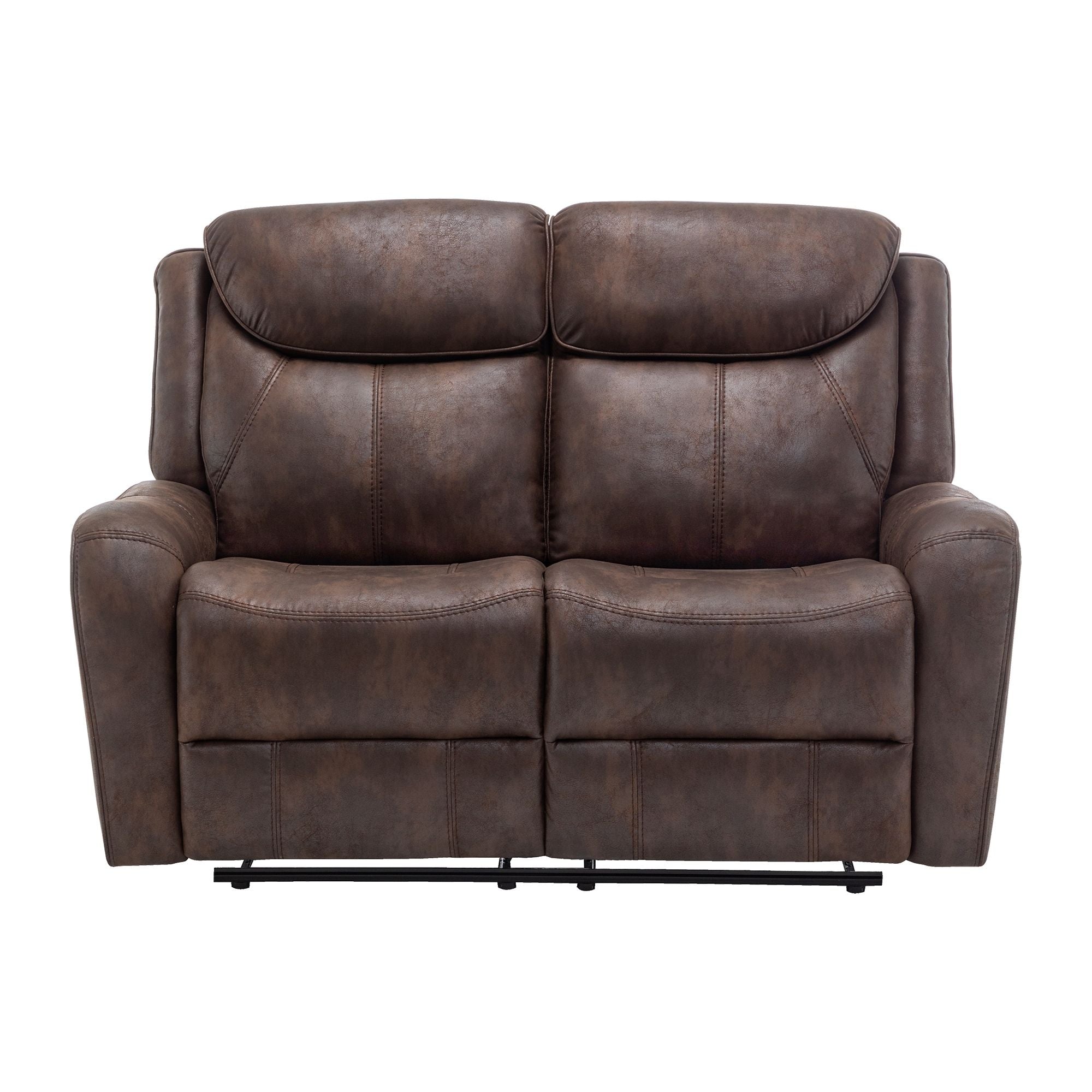 Brown Briarwood power reclining loveseat with USB ports, featuring plush cushions and contemporary design by Monarch Specialties.
