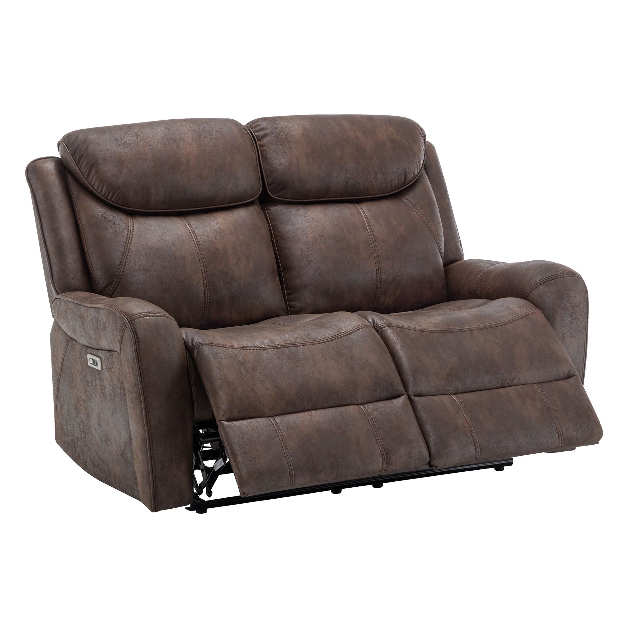 Brown Briarwood power reclining loveseat by Monarch Specialties with USB port, shown with plush cushions and modern design.