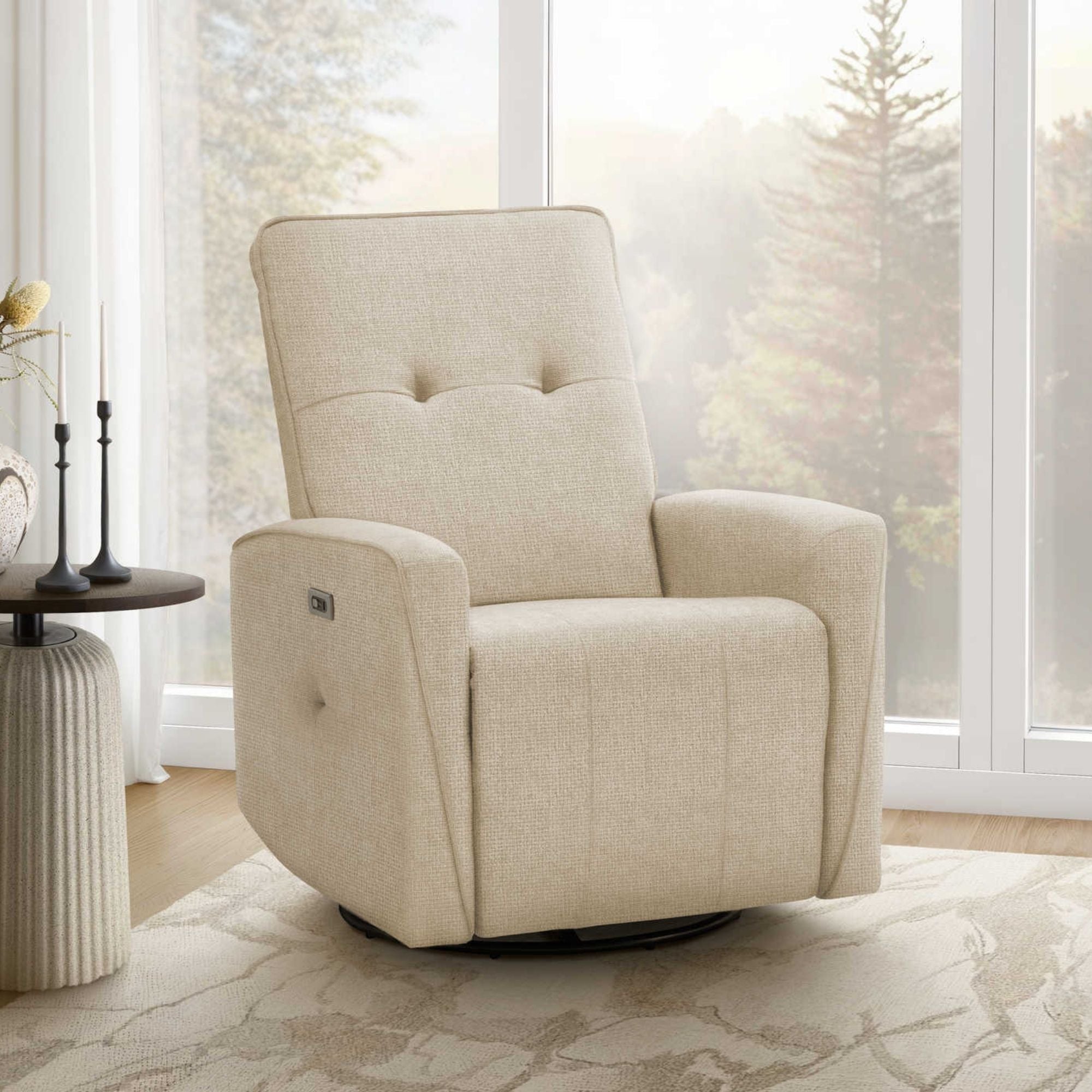Beige Vanta Power Reclining Chair with USB port by Monarch Specialties, featuring plush upholstery and modern design.